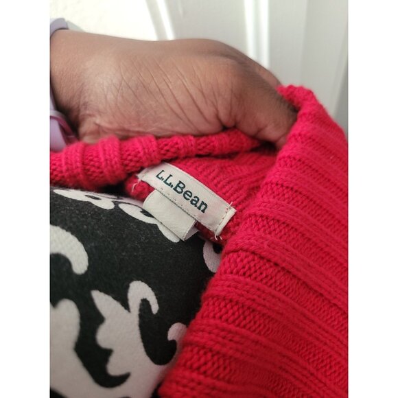 LL Bean Cable Knit Turtleneck Sweater Wmn L LS Red Christmas Holiday Fisherman - Picture 5 of 13